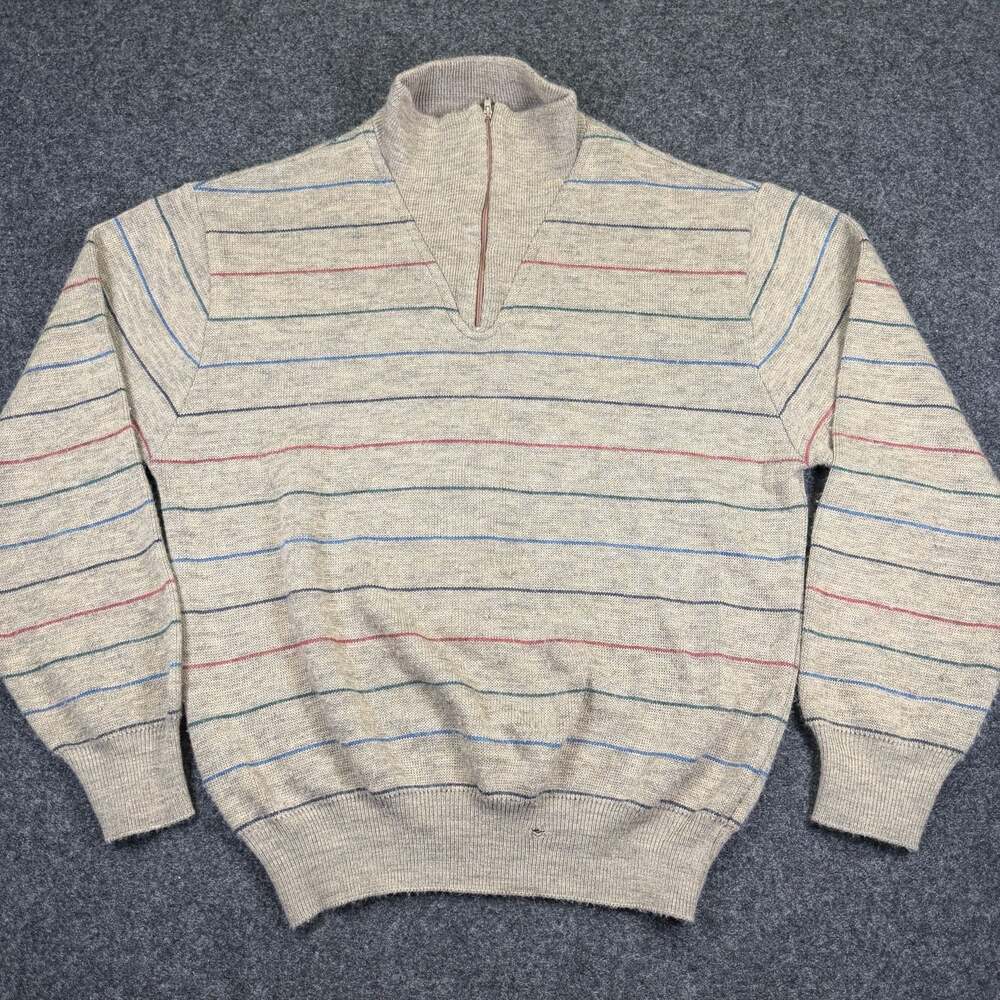 Vintage Multi-Color Striped 1/4 Zip Knit Sweater